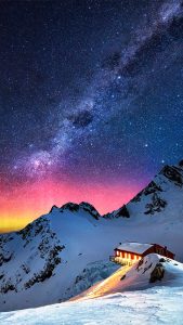 Snow Mountain Chalet Aurora Milky Way Stars iPhone 6 Wallpaper