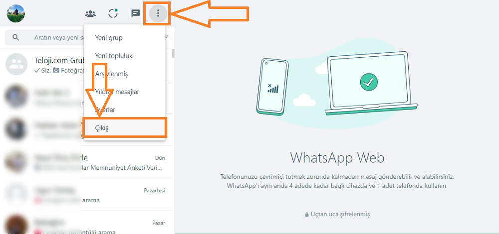 whatsapp web cikis yapma masaustu