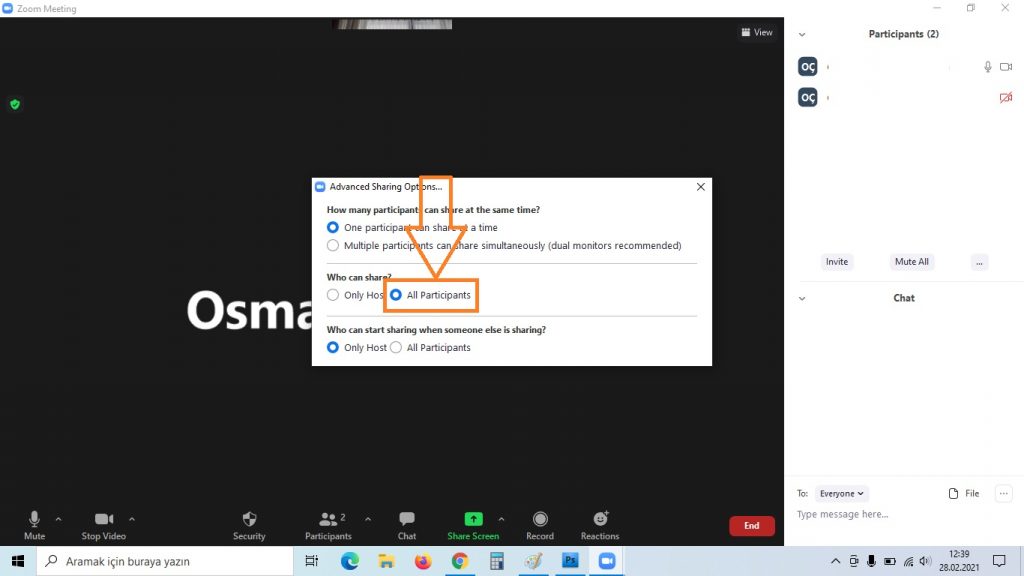 zoom ekran paylasma katilimcilar
