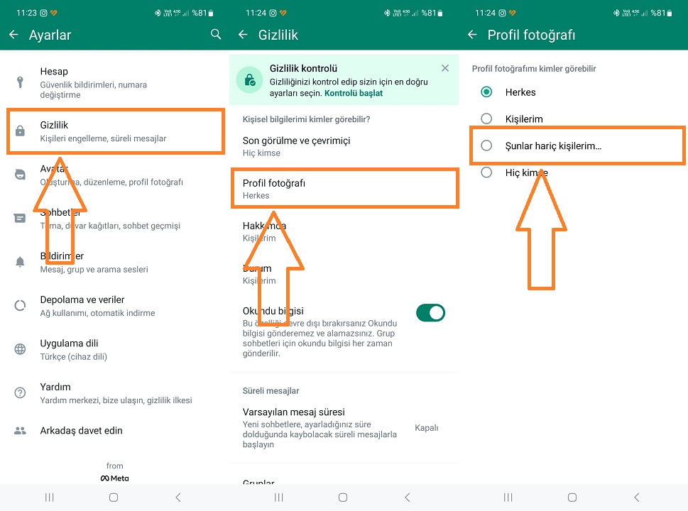 whatsapp profil resmini belirli kişilerden gizleme